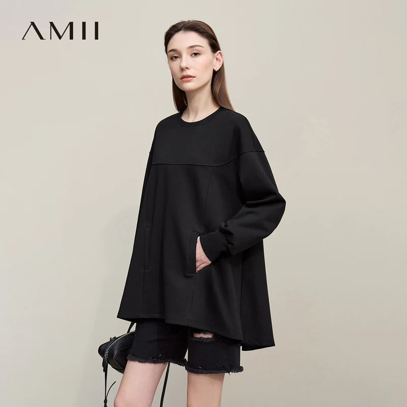អាវយឺត Amii សម្រាប់នារី រដូវស្លឹកឈើជ្រុះ ឆ្នាំ២០២៦ ថ្មី កមូល ដៃវែង កប្បាស អាវធំ ប៉ាក់យឺត 12651019