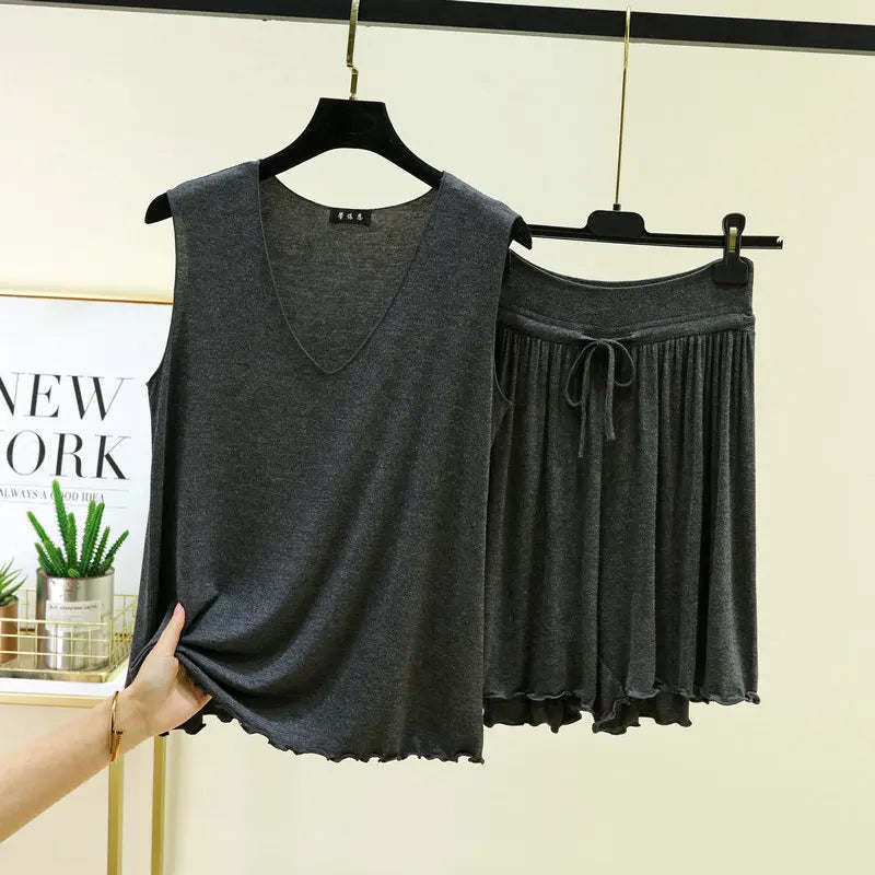 V-neck Vest Shorts Two-piece Set Women's Pajamas Pijamas Feminino Loungewear Women Sleepwear Conjunto Femenino Nightwear