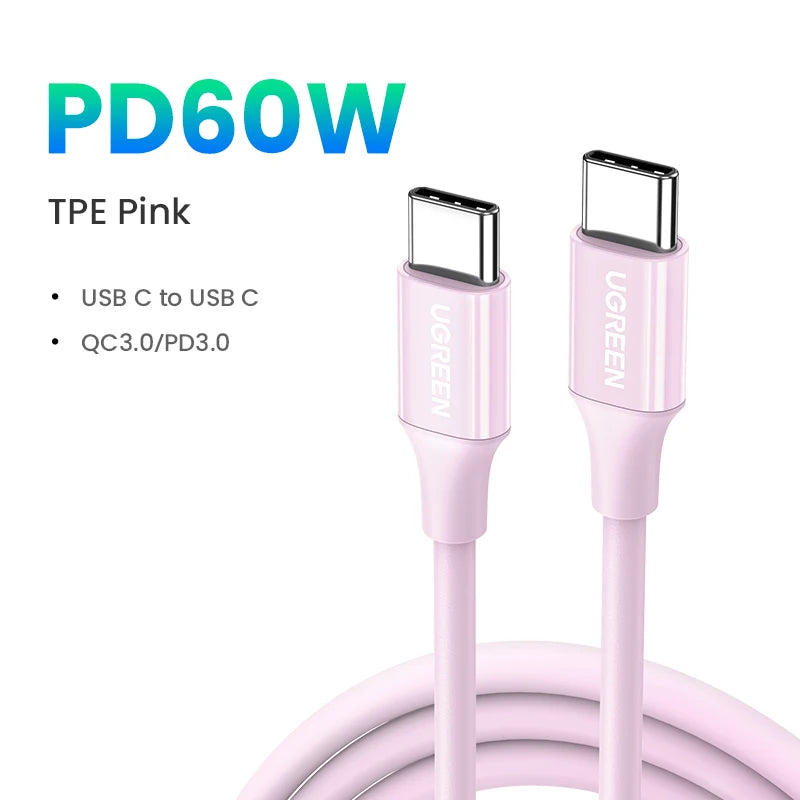 UGREEN PD60W USB-C to USB-C Cable Fast Charging for iPhone 17 Samsung S26 Xiaomi MacBook Air iPad Pro 3A Quick Charge 4.0 3.0