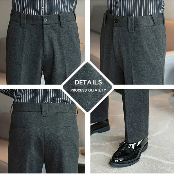 Men's Autumn Winter Casual Slacks – Soft Brushed Fabric Straight Leg Pants with Classic Cut for Daily Wear