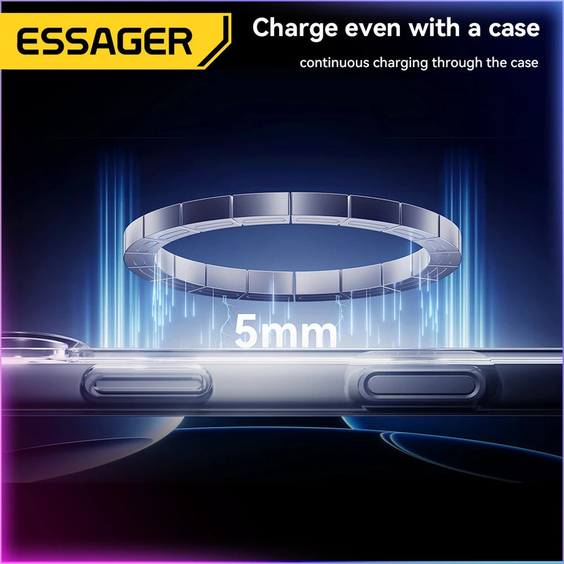 ឆ្នាំងសាកឥតខ្សែ ESSAGER 15W ម៉ាញេទិក RGB សាកថ្មទូរស័ព្ទលឿនសម្រាប់ iPhone 16 15 14 13 Pro សម្រាប់ Macsafe Phone Charging Dock