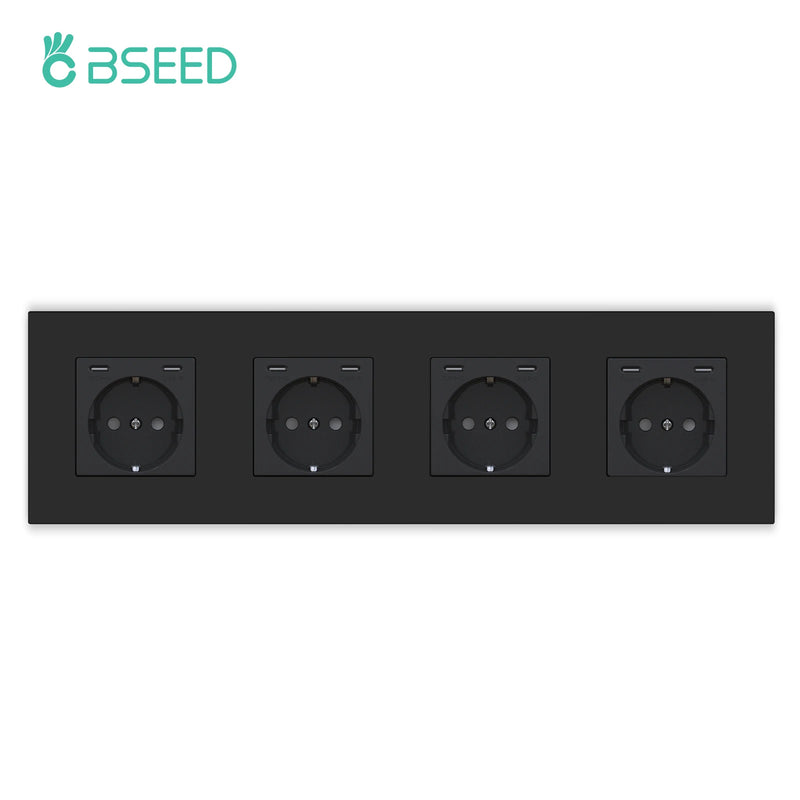 BSEED EU Standard Wall Socket Single Power Outlets USB Type-C Port 20W Fast Charge Plastic Panel Triple Electric Plugs 16A
