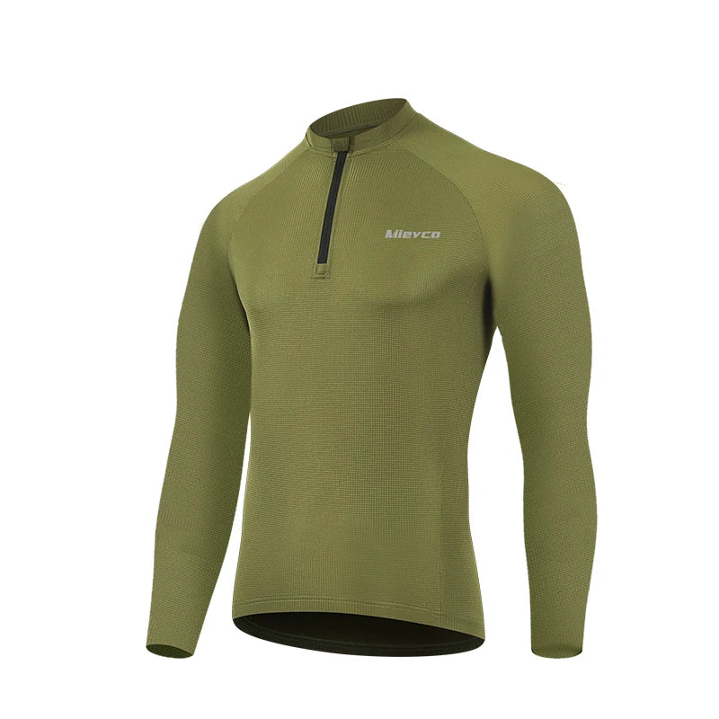 Men's Long Sleeve Reflective Cycling Jersey Slim Fit Quick Dry Breathable MTB Road Bike Shirt with Rear Pockets