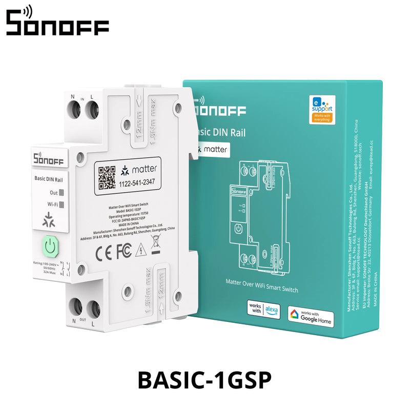 SONOFF BASIC-1GSP Basic Single-Channel DIN Rail Switch Matter WiFi Energy Consumption Monitoring Overload Protection Up to 32A