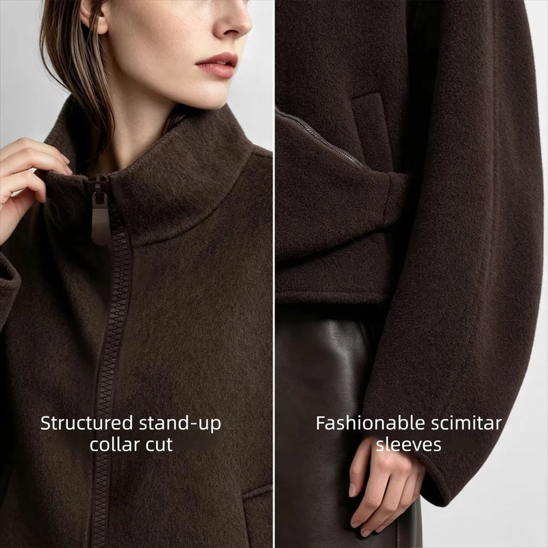 Amii Women Double-Faced Wool Coat Stand Collar Oversized Winter Commuter Top with Bag 2026 Women's Short Coat 12624030