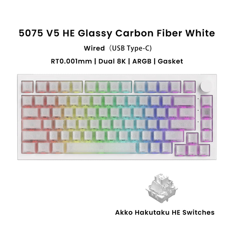 Akko Hall Effect Magnetic Keyboard 5075 V5 75% RT0.001mm 8K USB Type-C/2.4g&BT5.0 Wireless ARGB Custom Gamer Keyboard Gasket