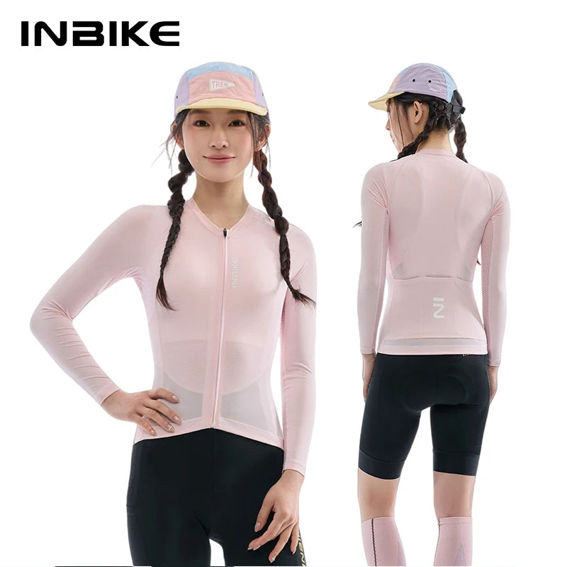 INBIKE Women's Cycling Jerseys Long Sleeve Bike Biking Shirts Moisture-wicking Full Zip with Pockets Road Bicycle MTB Clothing