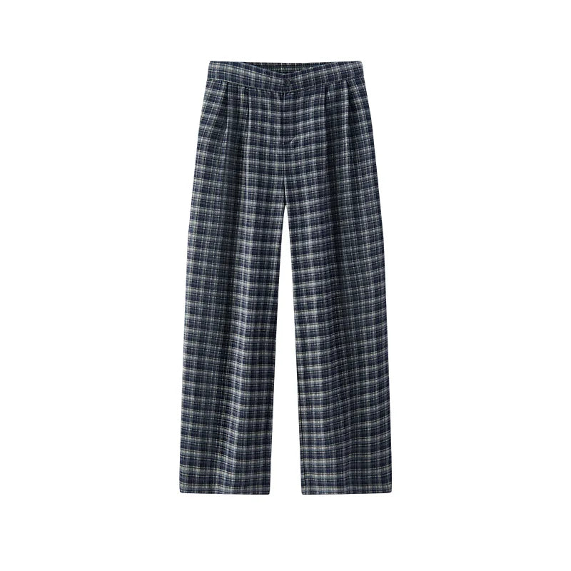 Semir Wide Leg Pants High Waist Pleated Elastic Waist Plaid Soft Comfortable Casual Streetwear Trendy Everyday Women Spring 2025