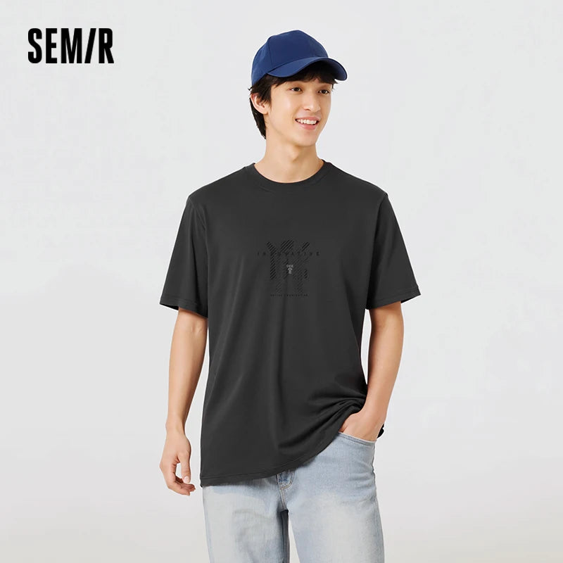 Semir Mens Tshirt 2026 Gradient Letter Printed Premium Texture Casual Versatile Soft Comfortable Daily Wear