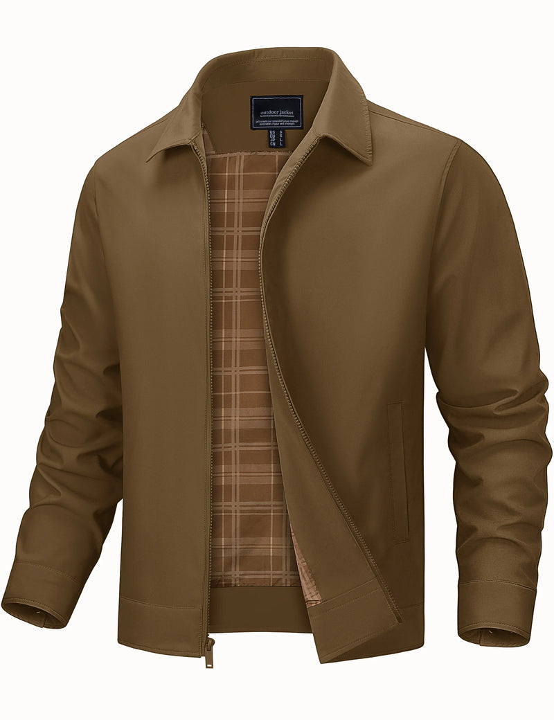 TACVASEN 2026 Men's Lightweight Jacket Water-repellent Windbreaker for Fall Winter Solid Color Fashion Patchwork Lining Overcoat