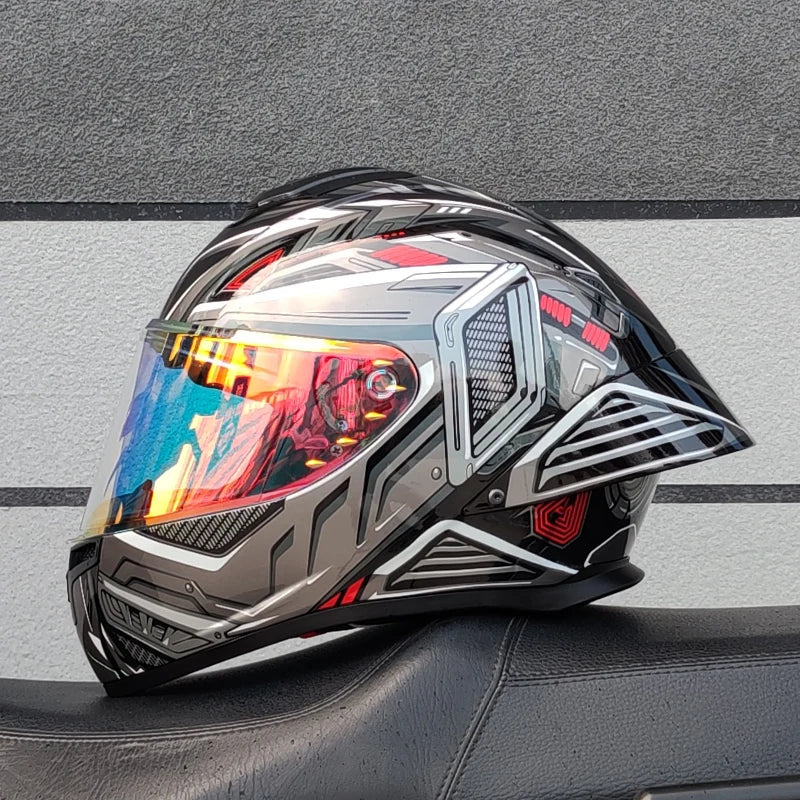 ORZ Racing Full Face Motorcycle Helmet ABS Material DOT Certified Fashion Big Spoiler Aerodynamic Street Bike Protective Helmet