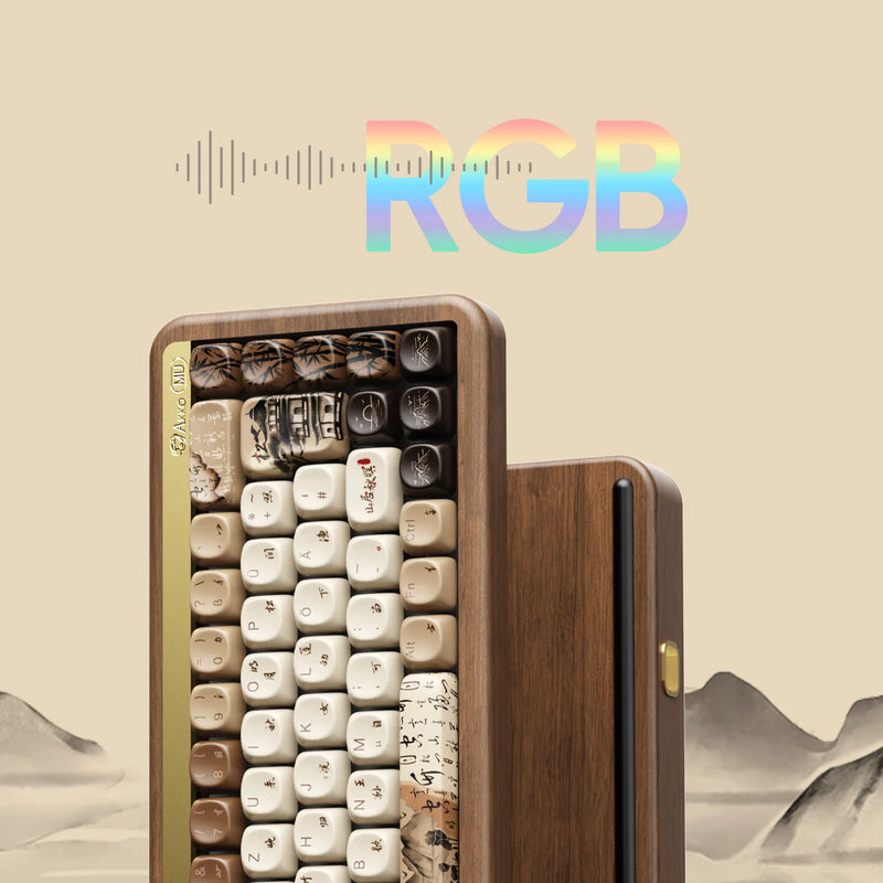Akko MU01 Mountain Seclusion Wooden Mechanical Keyboard ISO-UK/DE Layout RGB Hot Swap BT/2.4G Wireless & Wired Gaming Keyboard