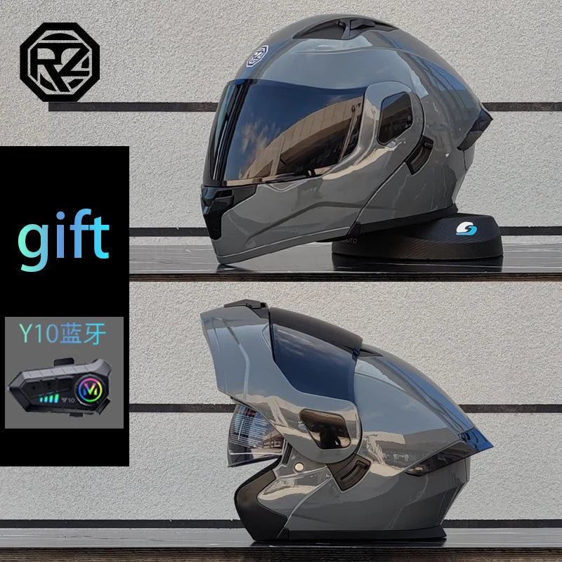 Modular flip motorcycle helmet with Bluetooth earphones, dual lens full helmet ORZ-103