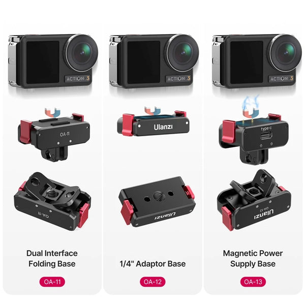 មូលដ្ឋាន បត់ បាន Ulanzi OA-11 Dual Interface សម្រាប់ DJI Osmo Action 3 ដែលអាចបត់បាន OA-13 មូលដ្ឋានផ្គត់ផ្គង់ថាមពលម៉ាញេទិកសម្រាប់ DJI Action 2