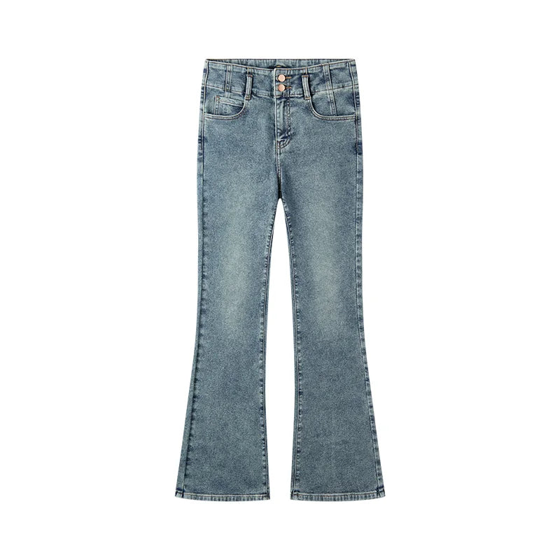 Semir Jeans Women High-Waist Flared Trousers Long Legs 2024 New Winter Fleece Floor-Sweeping Trousers