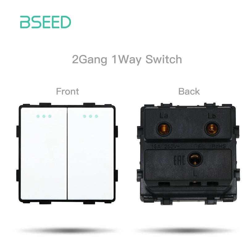 BSEED Button Light Switch Part 1/2/3Gang 1/2Way Plastic Panel Parts Wall Socket USB Type-C Port EU Standard DIY Combination