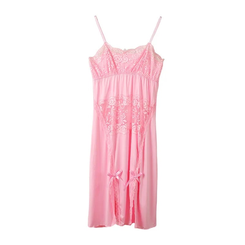 French New Suspender Nightdress Women's Lace Mesh Dressing Gown Female Loungewear Dress Sexy Nightgowns Ladies Sleepwear