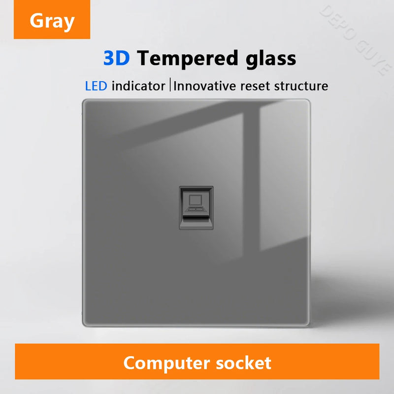 Wall Light Switch Panel LED Indicator UK EU FR Universal USB C Electrical Socket Piano Key Self-reset Wall Switches TV Computer