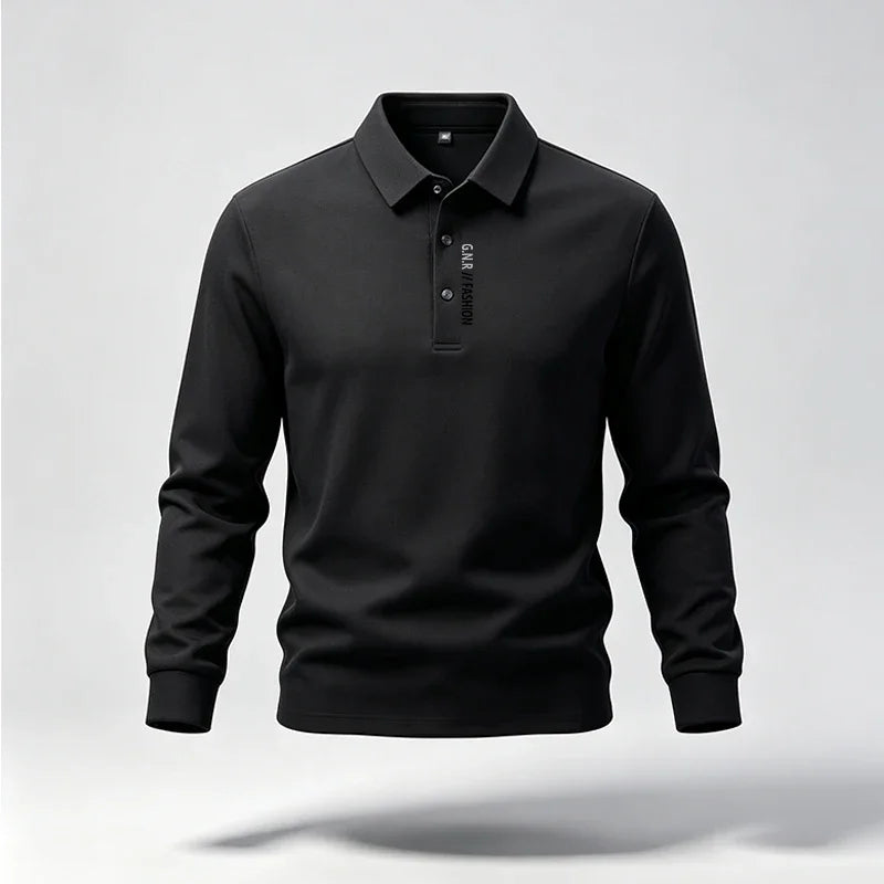 Male Trendy Lapel Collar Polo Top Long Sleeve Button Placket Letter Print For Short Trip Social Meetup And Street Fashion Wear