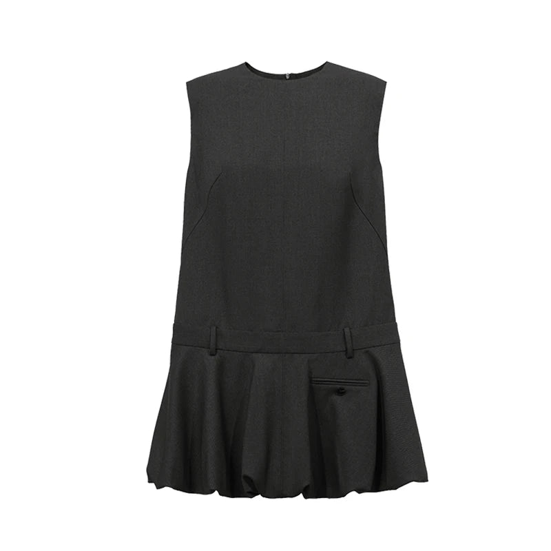 Amii Sleeveless Women's Dress 2026 Autumn New Crew Neck Loose Fit Bubble Hem Mini Dress Casual Low Waist Woman Clothes 12643022