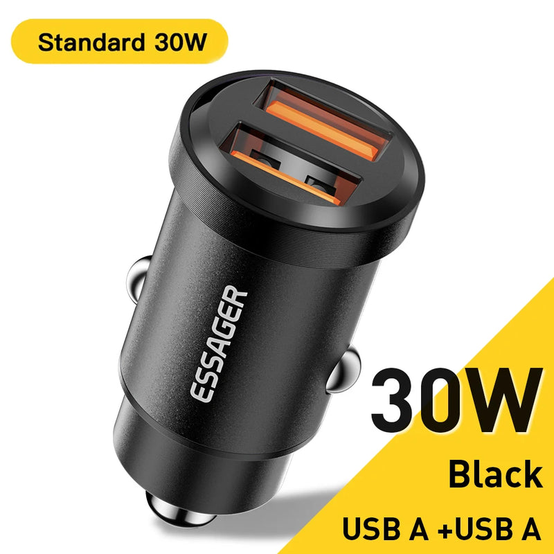 ឆ្នាំងសាករថយន្ត Essager 30W USB Quick Charge 4.0 QC PD 3.0 SCP 5A USB Type C សាកថ្មរថយន្តលឿនសម្រាប់ iPhone 14 13 Huawei Samsung Xiaomi