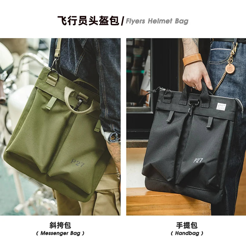 កាបូប Maden Men's Flyers Helmet Canvas Bag ទំហំធំ កាបូបស្ពាយចំហៀង កាបូបស្ពាយចំហៀង កាបូបស្ពាយសម្រាប់កុំព្យូទ័រ ថេប្លេត