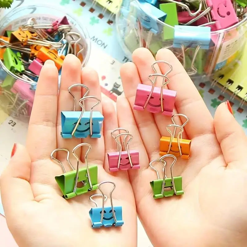 2/12pcs random Smiley Face Long Tail Clips – Colorful Hollow Design, Creative Ledger Clip, Gift for All Seasons
