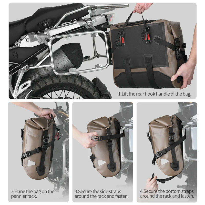 Rhinowalk Motorcycle Quick Release Side Bag 24L Waterproof 1 Or 2 PIece Motor Saddle Storage Bag With Support Board  Air Valve