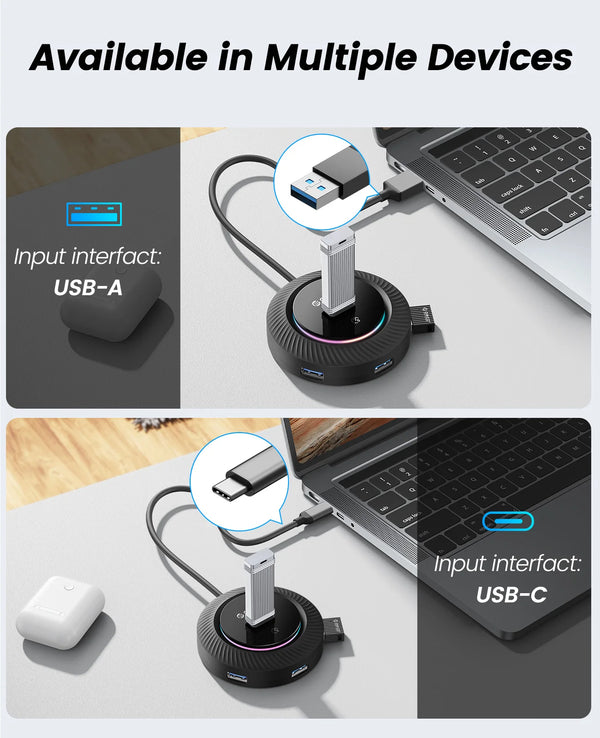 ORICO RGB USB3.0/Type-C HUB With Type C Power Port 5Gbps Multi Splitter OTG Adapter For PC Computer Accessories Macbook Pro