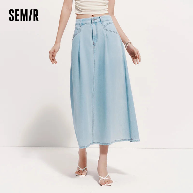 Semir Womens Skirt 2026 Cool Feeling A Line Pleated Denim Slim Fit Casual Versatile Soft