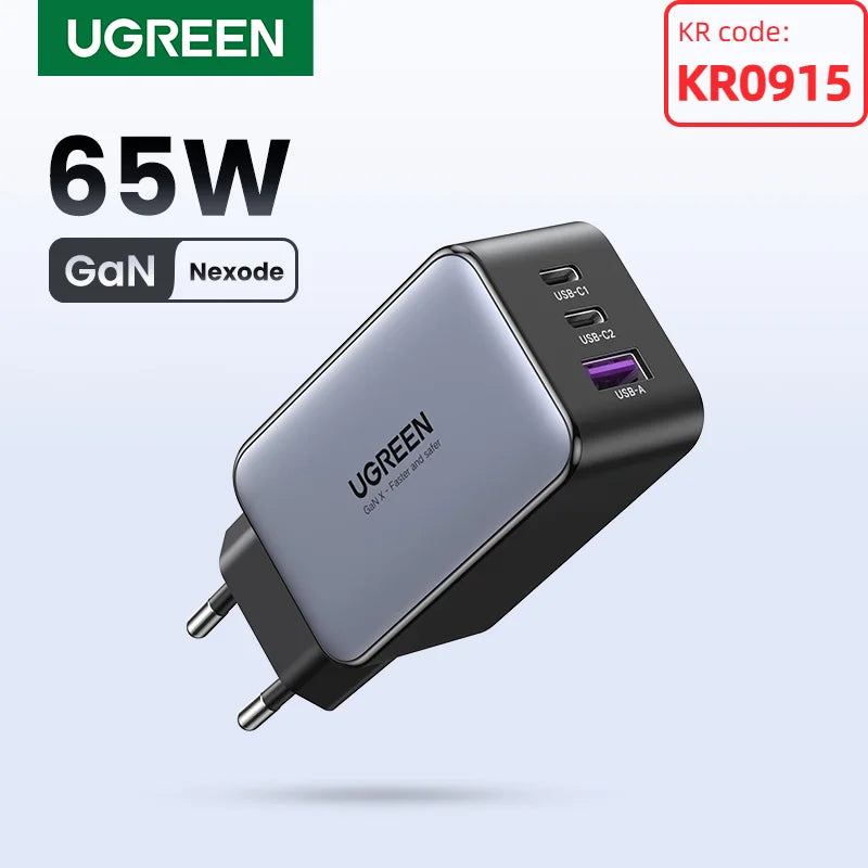 UGREEN 65W GaN Charger Quick Charge 4.0 3.0 USB C Charger for iPhone 18 17 16 Pro Max Laptop Macbook Air Tablet PD Fast Charger