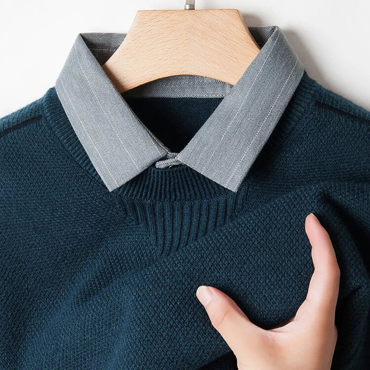 Men's solid color sweater, stretchy and warm for autumn, suitable for business casual daily commute.