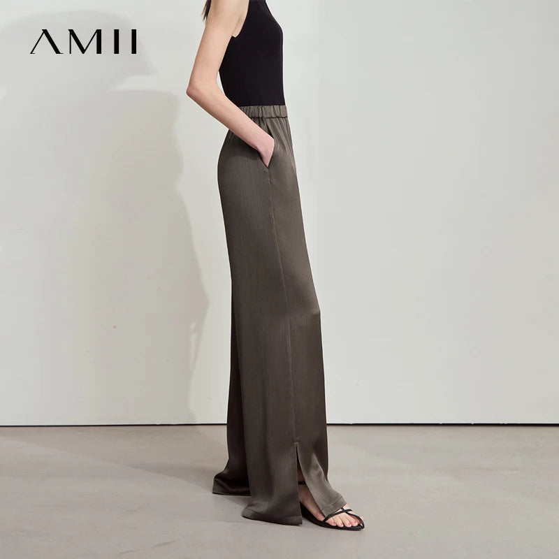 ខោជើងធំ Amii Minimalist ធម្មតាសម្រាប់ស្ត្រីរដូវក្តៅឆ្នាំ ២០២៦ ខោរលុងចង្កេះកៅស៊ូរឹងថ្មី 12542041