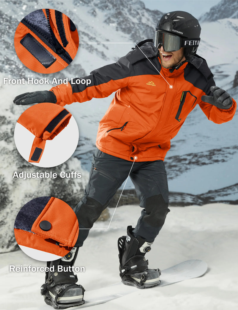 Men's Winter Ski Jacket Waterproof Insulated Fleece Lined Snowboard Parka Hooded Thermal Snow Coat