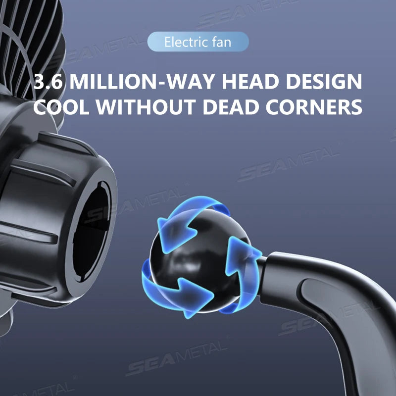 SEAMETAL Suction Cup Car Fan 360° Rotatable USB Interface Low Noise 3-Speed Control Powerful Cooling Fan for Car Home Office