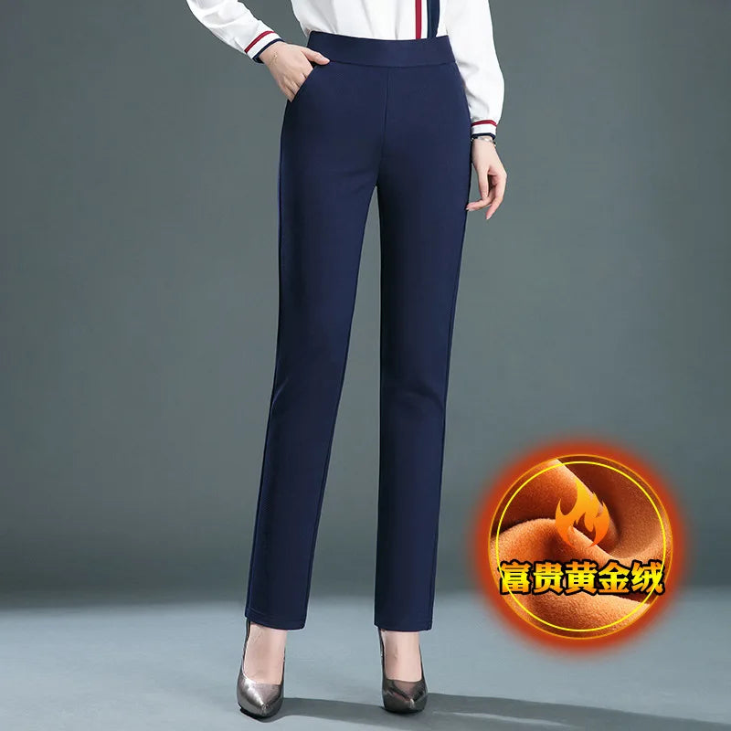 Women's Black Elastic Waist Pants, Fashion Slim Flare Pant, Khaki Camel Trousers, Navy Blue Pantalones Female, Asian Size S-10XL