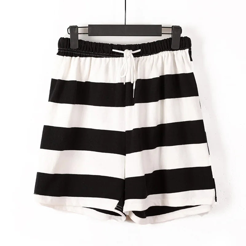 3XL-7XL Casual Striped Summer Pajamas Pant For Women Cotton Plus Size Sleepwear Shorts Loose Ladies Home Wear Pantalones