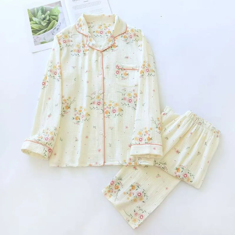 Floral Pajamas Sleepwear Women’s Loungewear Night Wear for Ladies Home Wear New Spring Autumn Long Sleeve Nightwear for Woman