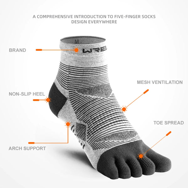 WRELS Coolmax Sports Socks Comfy Elastic Shock-proof Breathable Run Knitted Socks High Performance Athletic Five Toe Socks