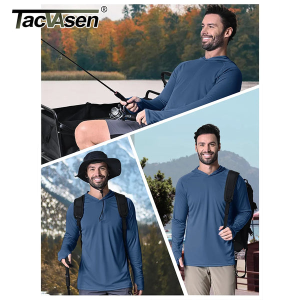 TACVASEN UPF 50+ Sun Protection T-Shirts Mens Long Sleeve Hoodie Casual Quick Dry T-Shirts Outdoor Hike Sports Run Pullover Tops
