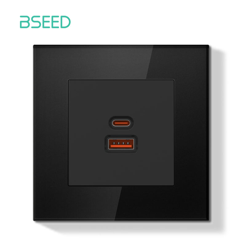 BSEED E Series 1/2Gang Button Light Switch Knob Dimmer Switch Wall EU Power Socket ST TV Socket Glass Panel Switch Socket Series