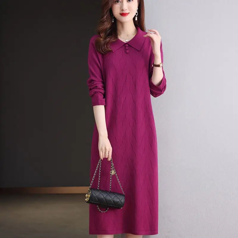 Elegant Knitwear Woolen Dress Lapel Long Sleeve Sweater Jersey Spring Autumn Pullover Jumper Female Clothing Women's Pulls Tops