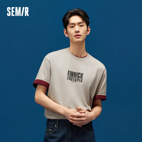 អាវយឺតបុរស Semir ដៃខ្លីត្រជាក់ស្រួលដកដង្ហើមរដូវក្តៅ 2026 កមូលរលុងអក្សរក្រាហ្វិកគំនូរជីវចលបោះពុម្ពស្ទីលធម្មតា