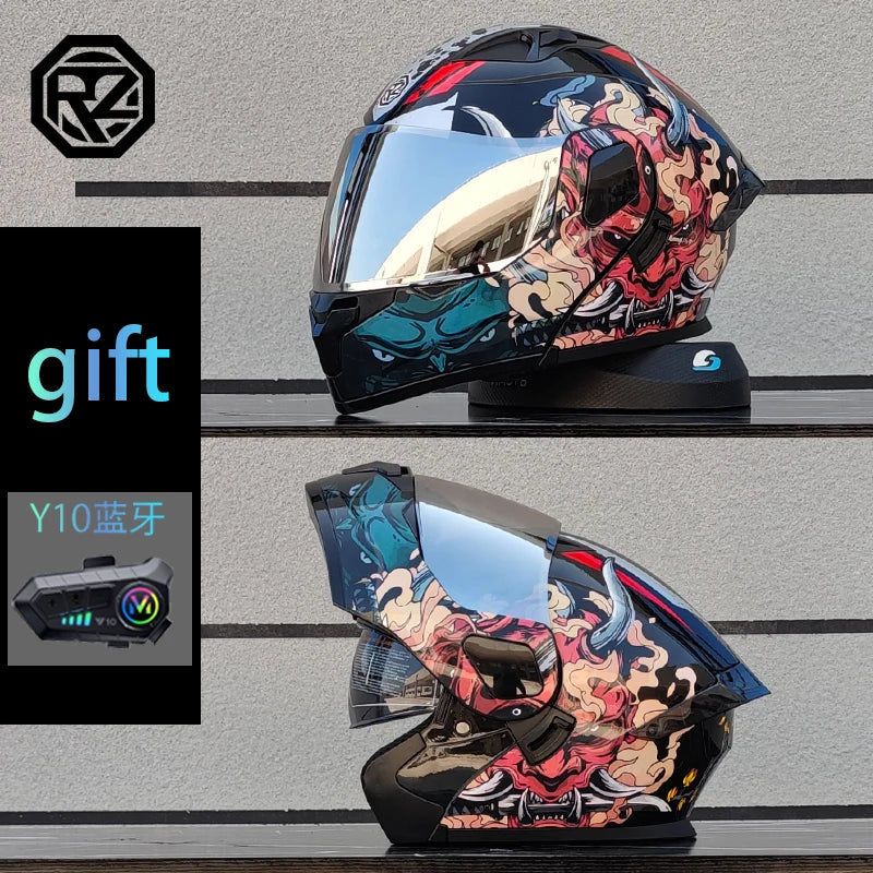 Modular flip motorcycle helmet with Bluetooth earphones, dual lens full helmet ORZ-103