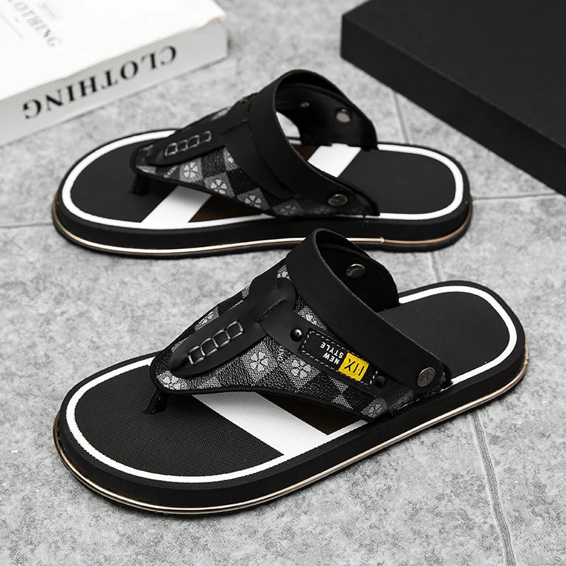 Men's casual flip-flops sandals summer soft-sole anti-slip breathable lightweight outdoor beach shoes fashion dual-use slippers