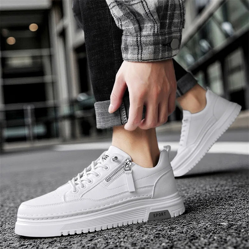 Men's Thick sole casual shoes spring new breathable soft-sole anti-slip outdoor walking shoes white flat shoes sports board shoe
