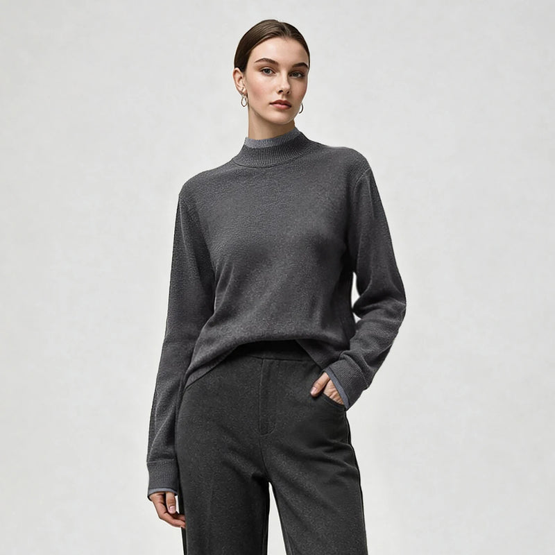 Amii Women's Turtleneck Sweater Faux Layered Color Block Minimalist Casual Knit Tops Woman Autumn Pullovers Sweaters 12623086