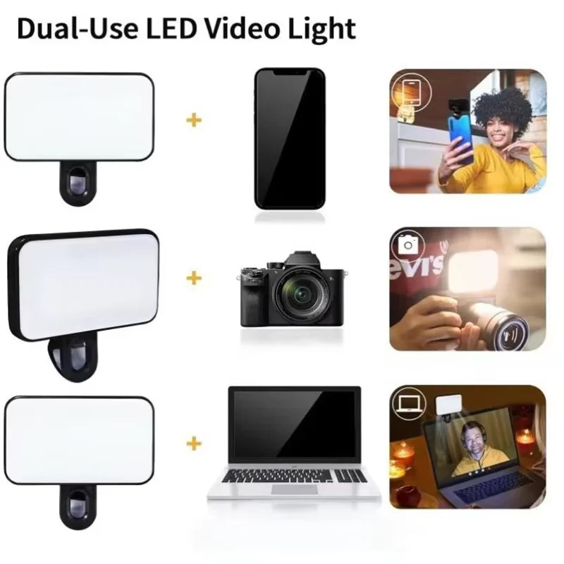Portable Mini Selfie Fill Light 3 Modes Adjustable Rechargeable Pocket LED Clip On For Mobile Phone Laptop Live Video Fill Light