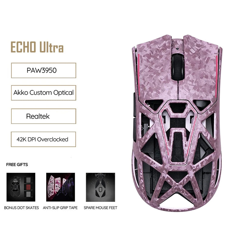 Akko Echo Master Ultra Gaming Wireless Mouse Carbon Fiber PAW3955 PAW3950 8K Polling Rate 65000DPI 55g Lightweight Esports Mouse
