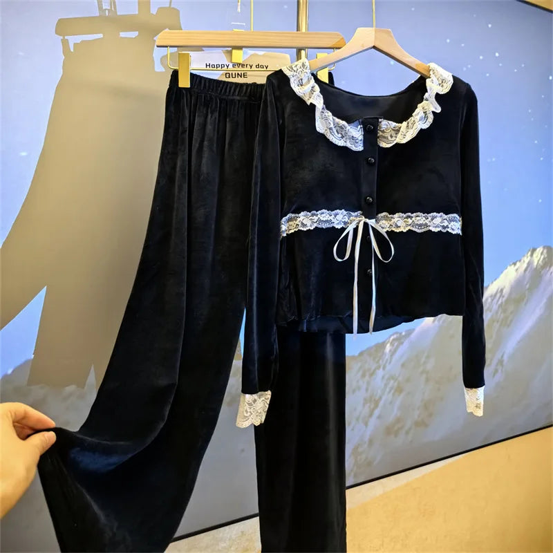 ឈុតគេងនារី Island Velvet Warm សម្រាប់រដូវរងាថ្មី ក្រាស់ ខោទ្រនាប់ ឈុតគេងសម្រាប់នារីៗ ឈុតគេងនៅផ្ទះ